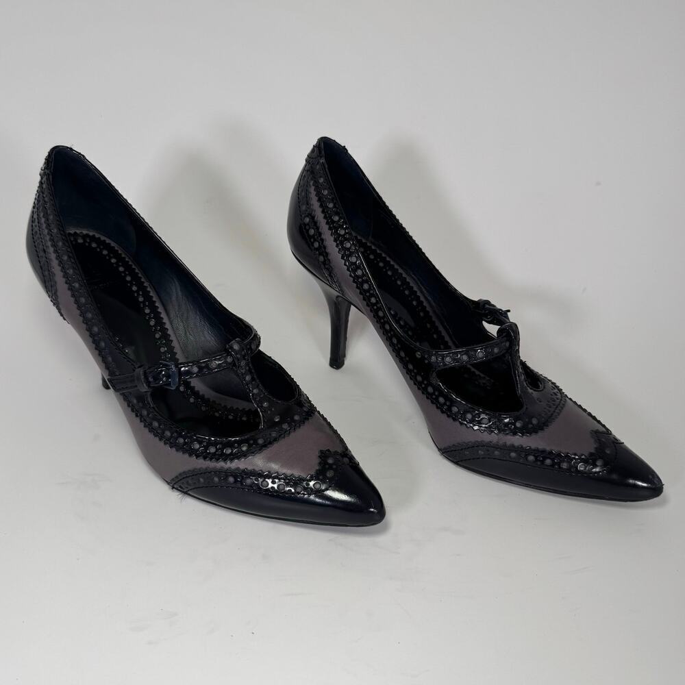 Tory Burch Everly High Heel Pumps Wingtip Design T-Strap Blue Purple Women 8
